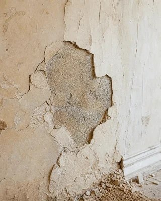 Crumbling and damaged plaster