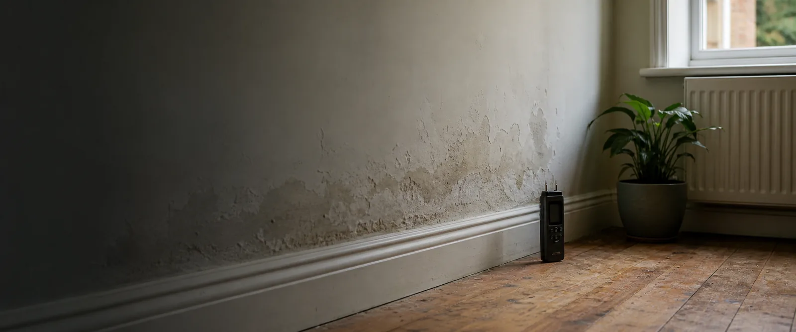 Rising damp tide marks above skirting in a Northamptonshire home