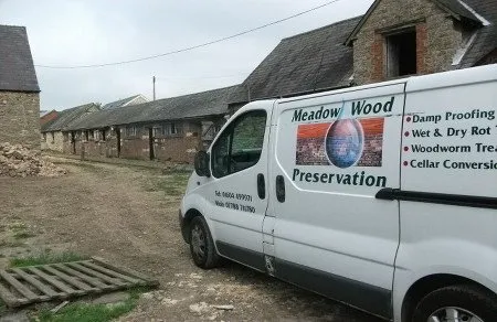 Meadow Wood Preservation van at property for rising damp survey